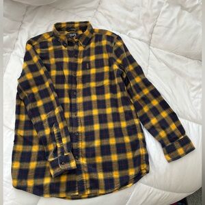 Chaps Men's Yellow and Black Plaid Shirt